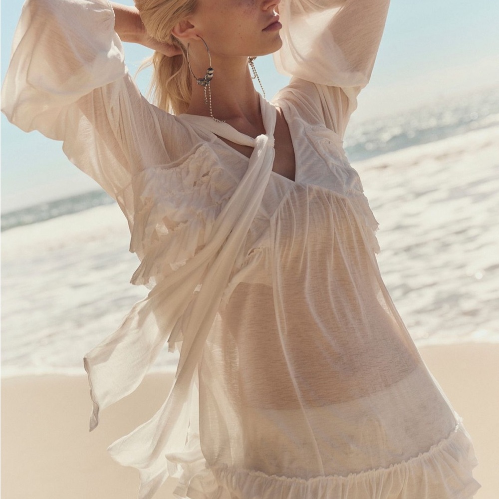 Free People Cream Sheer Tunic Top